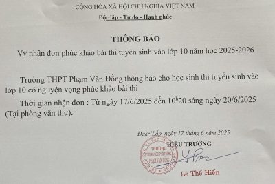 Thông báo: về việc phúc khảo bài thi tuyển sinh vào lớp 10